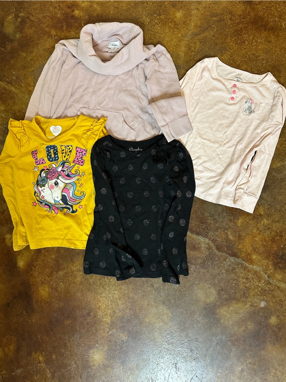 Old Navy, Carters Girls 4 long sleeve Top Set in Black, Yellow and Light Pink